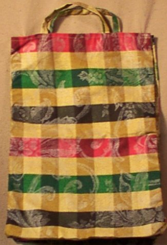 Red and Black and Green and Gold Checkered Ecology Bag by Long Meadow Farms Quilts