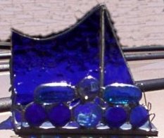 Stained Glass Business Card Holder in Cobalt and Turquoise Glass by Long Meadow Farms